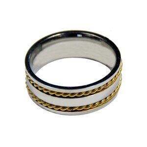 Inox Women's Polished Stainless Steel Ring with Golden Textured Accents